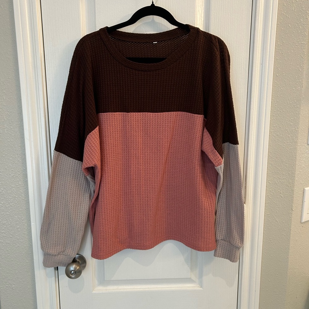 Colorblock waffle knit longSleeve Top